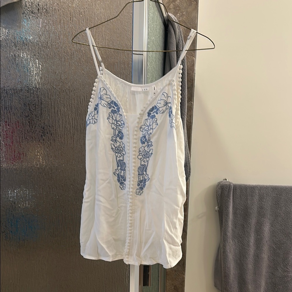 White and Blue Ruched Embellished Camisole